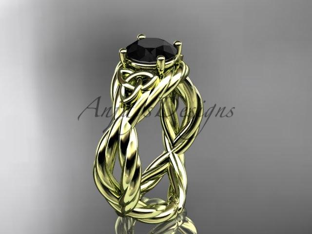14kt yellow gold rope celtic engagement ring with a Black Diamond center stone RPCT9181