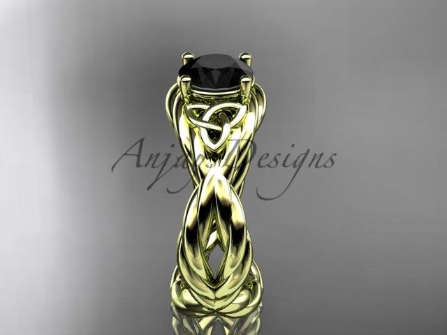 14kt yellow gold rope celtic engagement ring with a Black Diamond center stone RPCT9181