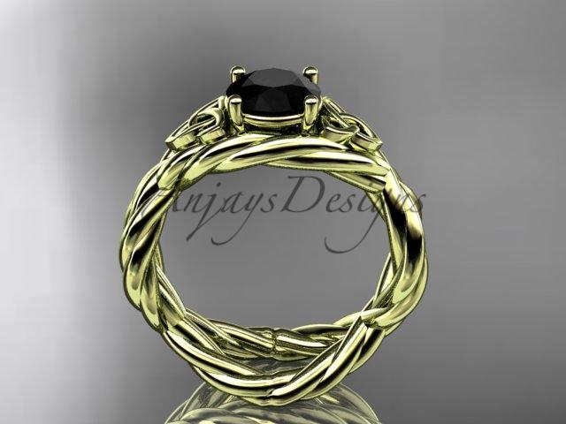 14kt yellow gold rope celtic engagement ring with a Black Diamond center stone RPCT9181