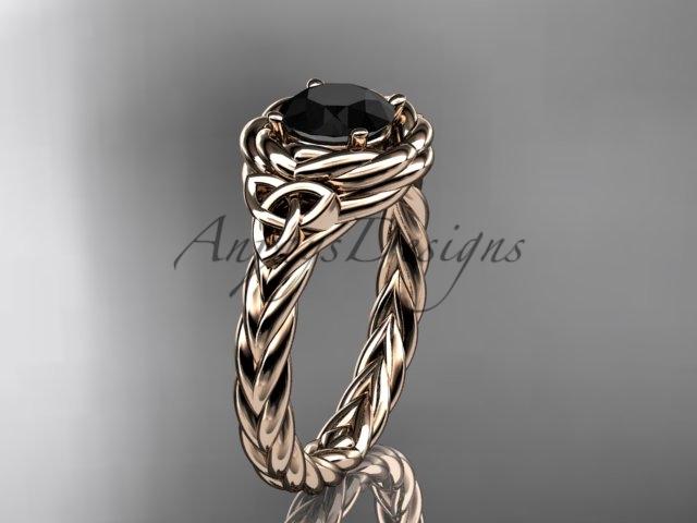14kt rose gold celtic nautical engagement ring with a Black Diamond center stone RPCT9201