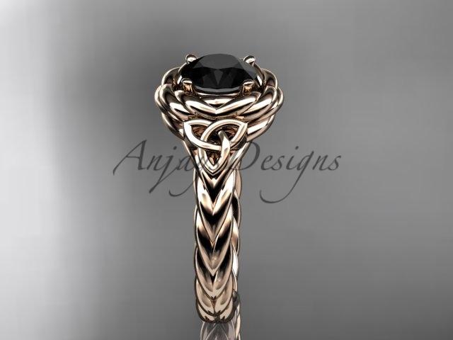 14kt rose gold celtic nautical engagement ring with a Black Diamond center stone RPCT9201