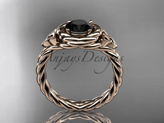 14kt rose gold celtic nautical engagement ring with a Black Diamond center stone RPCT9201