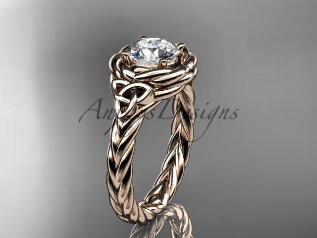 14kt rose gold celtic nautical engagement ring with a "Forever One" Moissanite center stone RPCT9201
