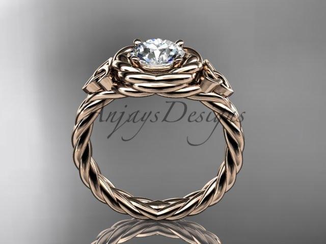 14kt rose gold celtic nautical engagement ring with a "Forever One" Moissanite center stone RPCT9201