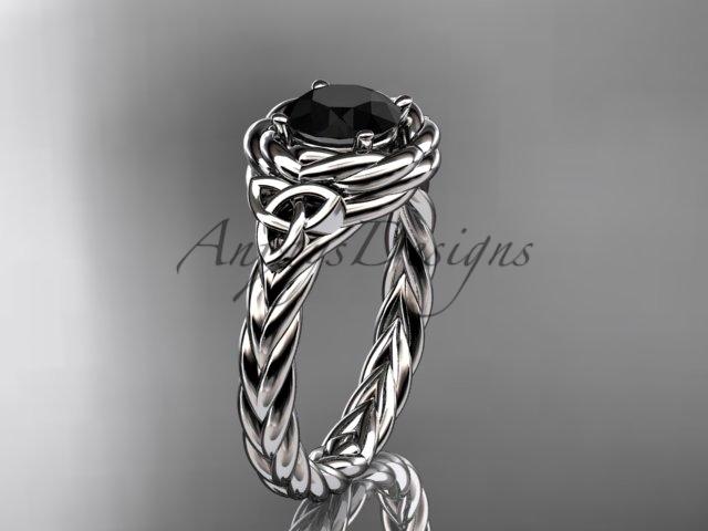 14kt white gold celtic nautical engagement ring with a Black Diamond center stone RPCT9201