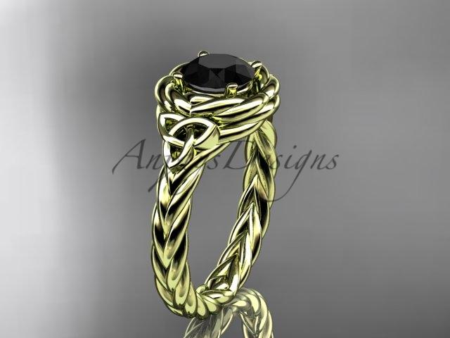 14kt yellow gold celtic nautical engagement ring with a Black Diamond center stone RPCT9201