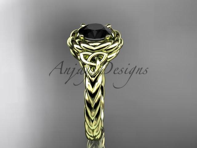 14kt yellow gold celtic nautical engagement ring with a Black Diamond center stone RPCT9201
