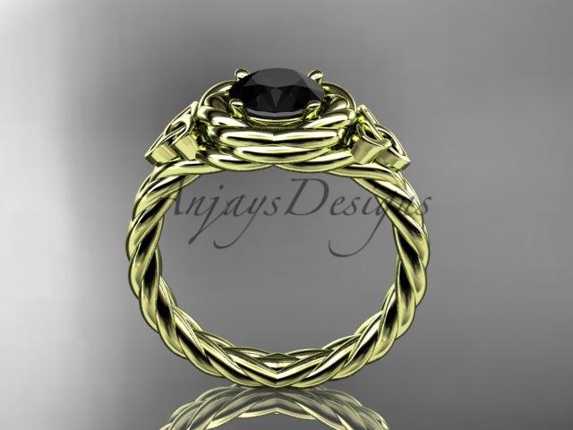 14kt yellow gold celtic nautical engagement ring with a Black Diamond center stone RPCT9201