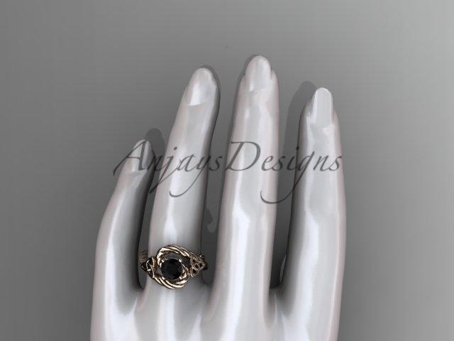 14kt rose gold celtic trinity twisted rope wedding ring with a Black Diamond center stone RPCT9320