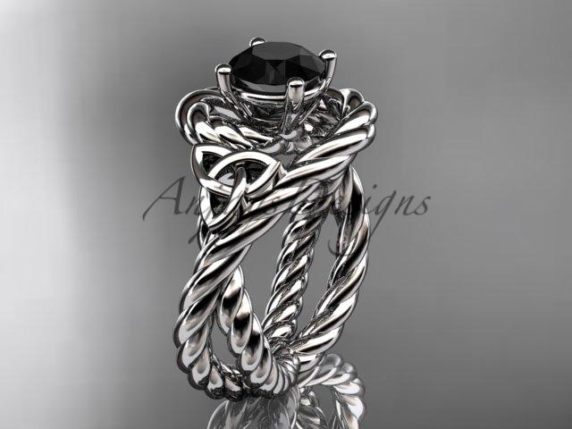 Platinum celtic trinity twisted rope wedding ring with a Black Diamond center stone RPCT9320