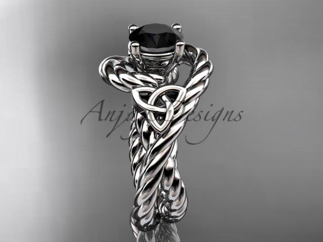 Platinum celtic trinity twisted rope wedding ring with a Black Diamond center stone RPCT9320