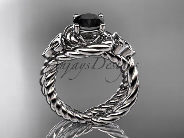 Platinum celtic trinity twisted rope wedding ring with a Black Diamond center stone RPCT9320