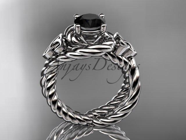 14kt white gold celtic trinity twisted rope wedding ring with a Black Diamond center stone RPCT9320