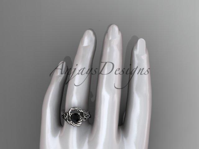 14kt white gold celtic trinity twisted rope wedding ring with a Black Diamond center stone RPCT9320