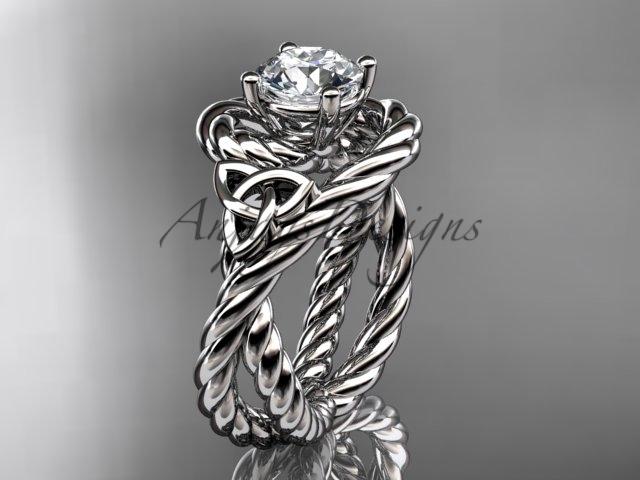 Platinum celtic trinity twisted rope wedding ring with a "Forever One" Moissanite center stone RPCT9320