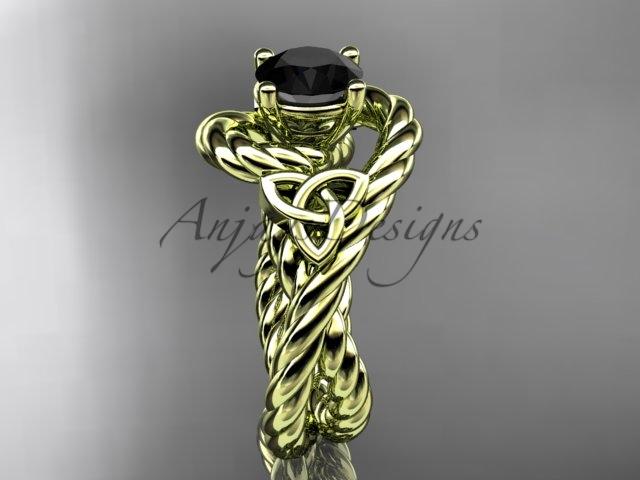 14kt yellow gold celtic trinity twisted rope wedding ring with a Black Diamond center stone RPCT9320