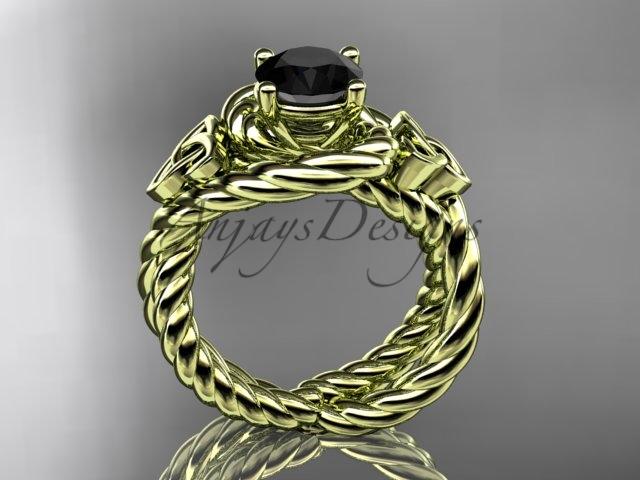 14kt yellow gold celtic trinity twisted rope wedding ring with a Black Diamond center stone RPCT9320