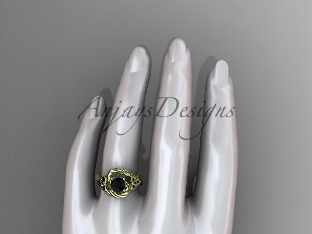 14kt yellow gold celtic trinity twisted rope wedding ring with a Black Diamond center stone RPCT9320