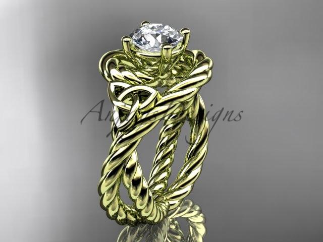 14kt yellow gold celtic trinity twisted rope wedding ring "Forever One" Moissanite RPCT9320
