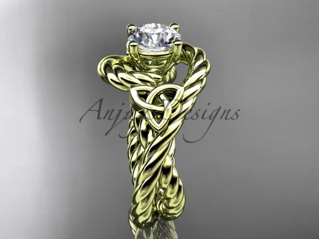 14kt yellow gold celtic trinity twisted rope wedding ring "Forever One" Moissanite RPCT9320
