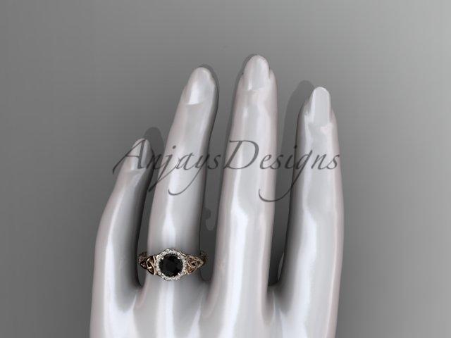 14kt rose gold rope celtic trinity diamond engagement ring with a Black Diamond center stone RPCT9380
