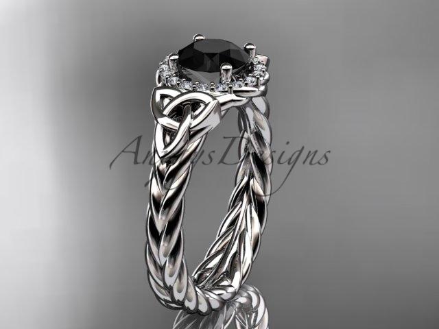 Platinum rope celtic trinity diamond engagement ring with a Black Diamond center stone RPCT9380