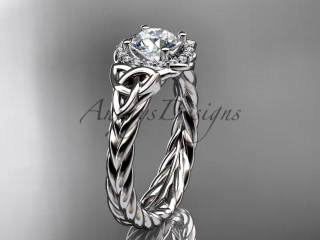 Platinum rope celtic trinity diamond engagement ring with a "Forever One" Moissanite center stone RPCT9380