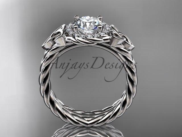 14kt white gold rope celtic trinity diamond engagement ring with a "Forever One" Moissanite center stone RPCT9380