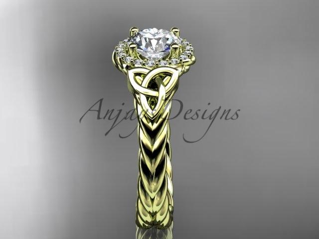 14kt yellow gold rope halo celtic trinity diamond engagement ring RPCT9380
