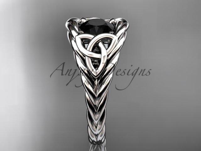 14kt white gold celtic trinity rope wedding ring with a Black Diamond center stone RPCT964