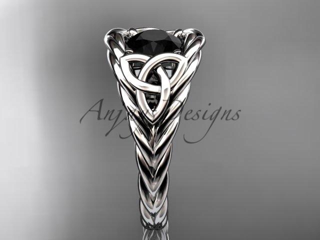 Platinum celtic trinity rope wedding ring with a Black Diamond center stone RPCT964