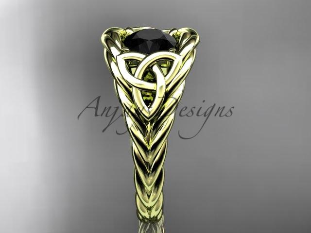 14kt yellow gold celtic trinity rope wedding ring with a Black Diamond center stone RPCT964