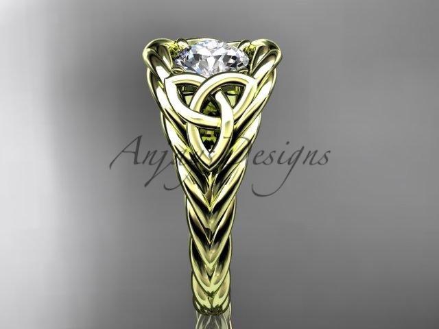 14kt yellow gold celtic trinity rope wedding ring with a "Forever One" Moissanite center stone RPCT964