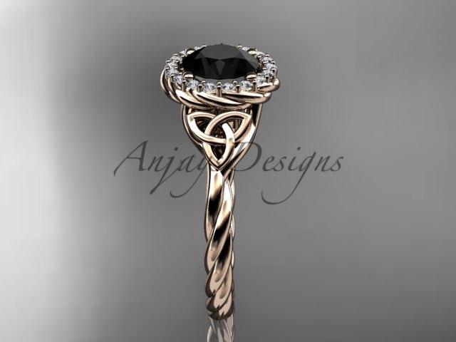 14kt rose gold rope Black Diamond Celtic Bridal ring RPCT997