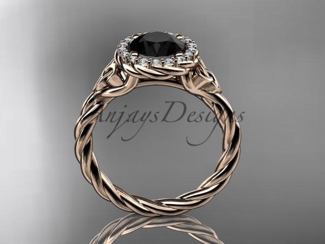 14kt rose gold rope Black Diamond Celtic Bridal ring RPCT997