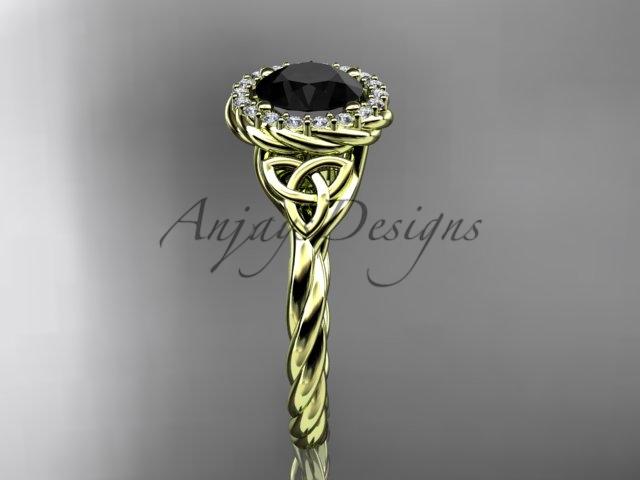 14kt yellow gold rope Black Diamond Celtic Bridal ring RPCT997