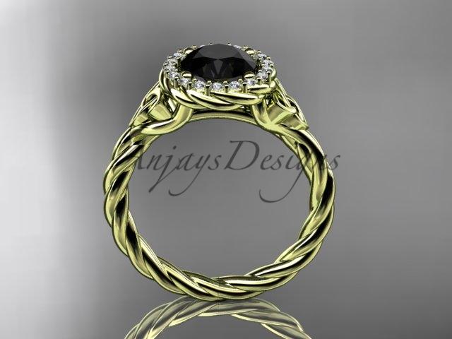 14kt yellow gold rope Black Diamond Celtic Bridal ring RPCT997