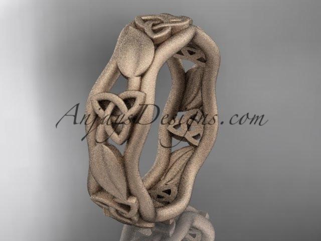 14kt rose gold matte finish celtic trinity knot engagement ring, wedding band CT7105B - AnjaysDesigns