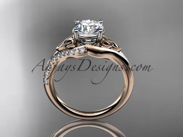 14kt rose gold diamond celtic trinity knot wedding ring, engagement ring with a "Forever One" Moissanite center stone CT7125 - AnjaysDesigns