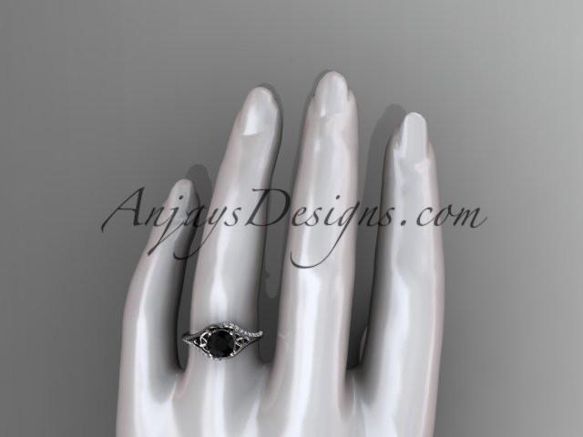 platinum diamond celtic trinity knot wedding ring, engagement ring with a Black Diamond center stone CT7125 - AnjaysDesigns
