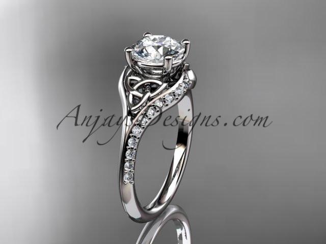 14kt white gold diamond celtic trinity knot wedding ring, engagement ring with a "Forever One" Moissanite center stone CT7125 - AnjaysDesigns