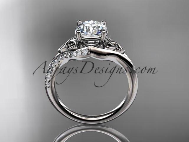14kt white gold diamond celtic trinity knot wedding ring, engagement ring with a "Forever One" Moissanite center stone CT7125 - AnjaysDesigns