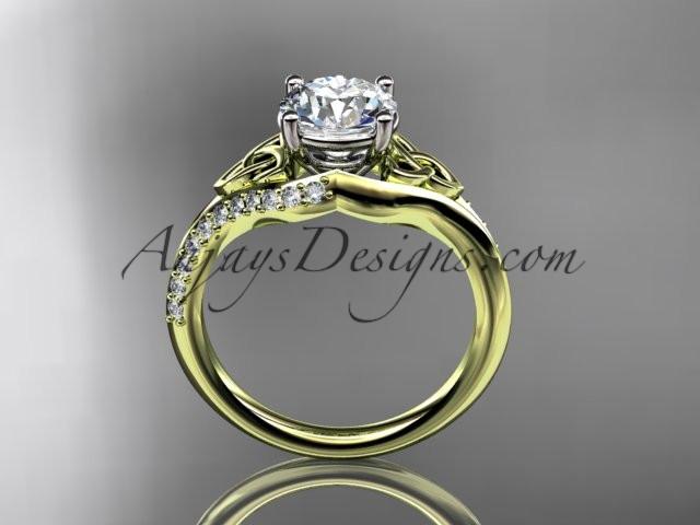 14kt yellow gold diamond celtic trinity knot wedding ring, engagement ring with a "Forever One" Moissanite center stone CT7125 - AnjaysDesigns