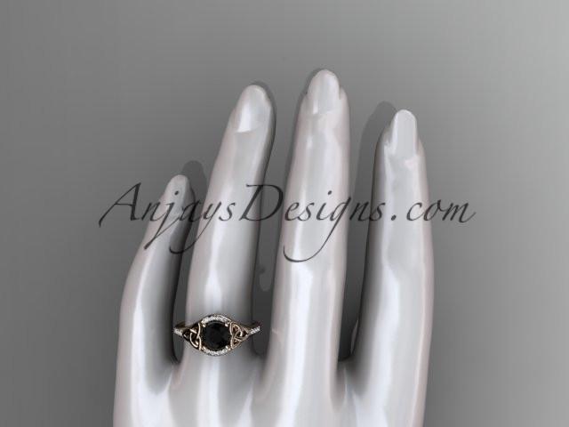 14kt rose gold diamond celtic trinity knot wedding ring, engagement ring with a Black Diamond center stone CT7126 - AnjaysDesigns