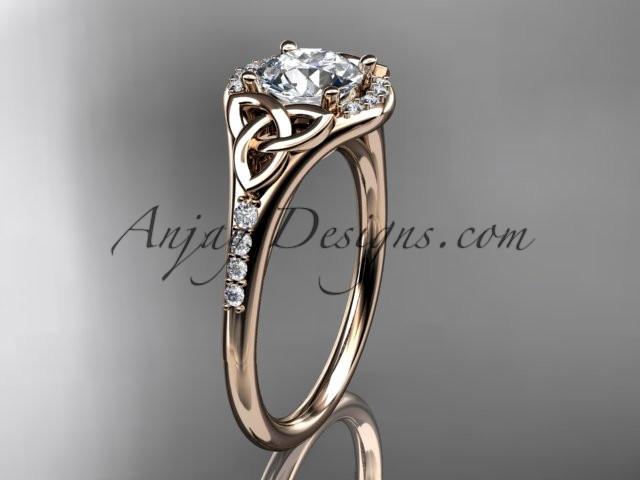 14kt rose gold diamond celtic trinity knot wedding ring, engagement ring with a "Forever One" Moissanite center stone CT7126 - AnjaysDesigns