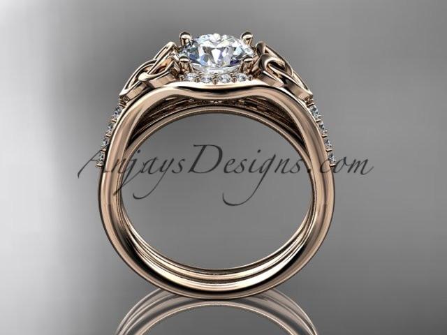 14kt rose gold diamond celtic trinity knot wedding ring, engagement set CT7126S - AnjaysDesigns