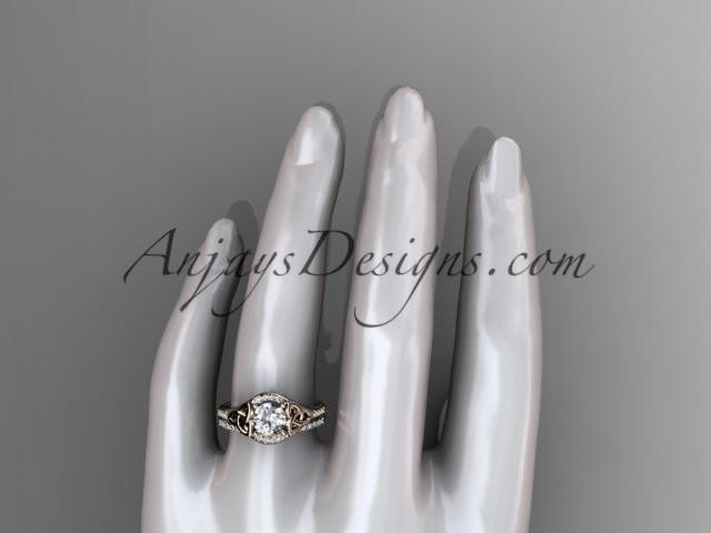 14kt rose gold diamond celtic trinity knot wedding ring, engagement set CT7126S - AnjaysDesigns