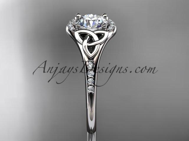 14kt white gold diamond celtic trinity knot wedding ring, engagement ring with a "Forever One" Moissanite center stone CT7126 - AnjaysDesigns