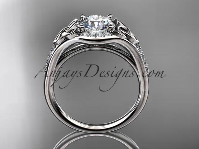 platinum diamond celtic trinity knot wedding ring, engagement ring with a "Forever One" Moissanite center stone CT7126 - AnjaysDesigns