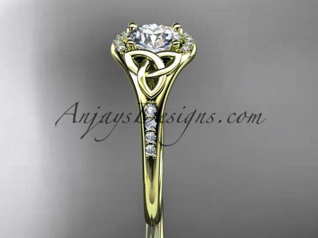 14kt yellow gold diamond celtic trinity knot wedding ring, engagement ring with a "Forever One" Moissanite center stone CT7126 - AnjaysDesigns